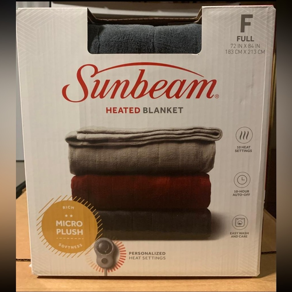 Sunbeam Heated Electric Microplush Blanket with 10 heat settings, Full, Slate